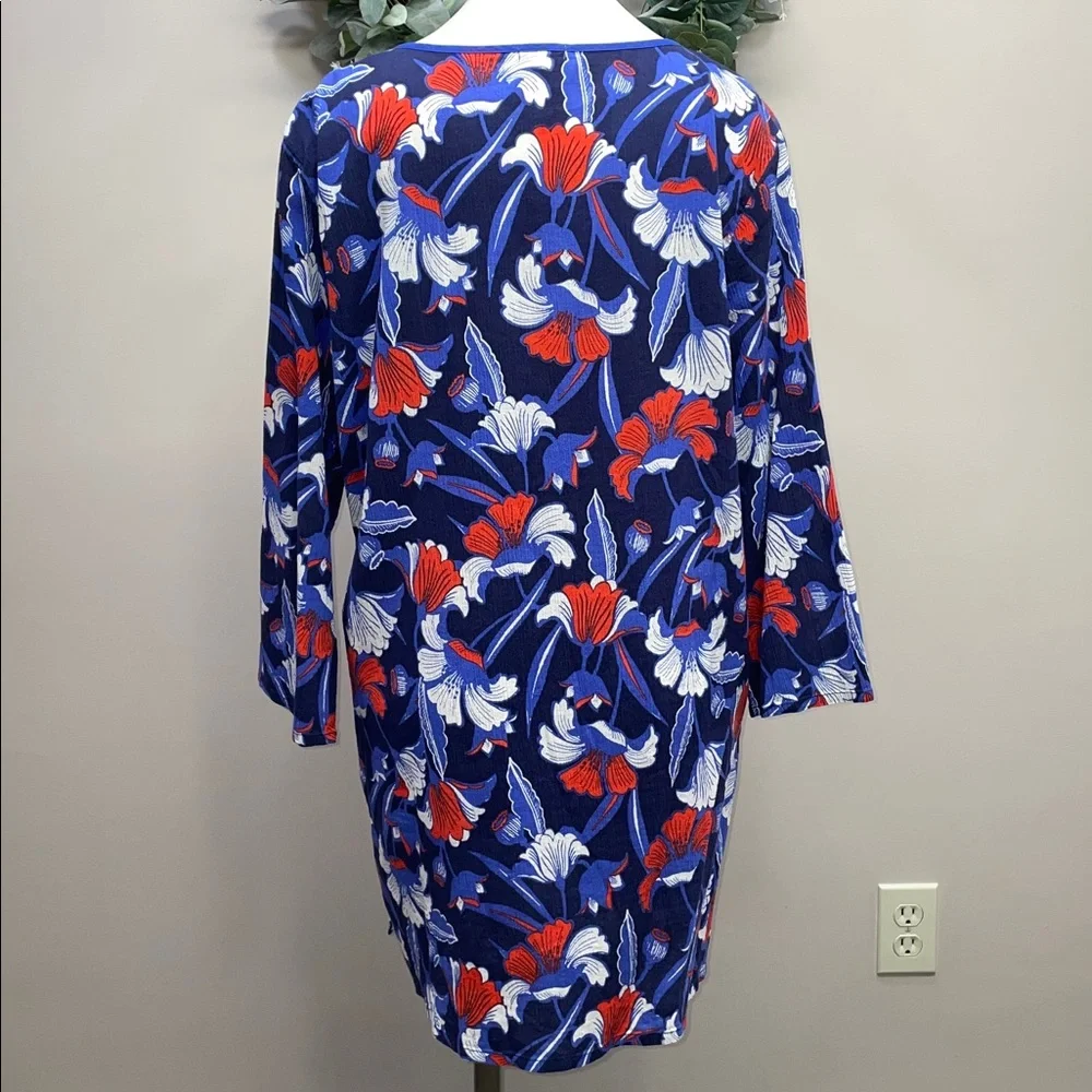 J. Crew Cotton Gauze Tunic V-neck 3/4 Sleeve Floral Print Cover-Up XL